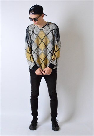 VINTAGE 80S COLOUR BLOCK RHOMB JUMPER