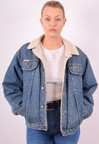WOMENS VINTAGE SHERPA DENIMA JACKET LARGE BLUE 90S