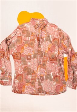 Vintage Shirt 80s Crazy Pattern Oversized Orange Shirt