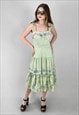 LOUIS CARING 70'S VINTAGE PRAIRIE PALE GREEN SUNDRESS DRESS