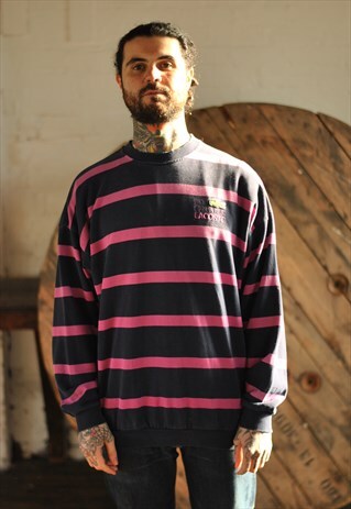 RARE 80S CHEMISE LACOSTE STRIPE SPELL OUT SWEATER