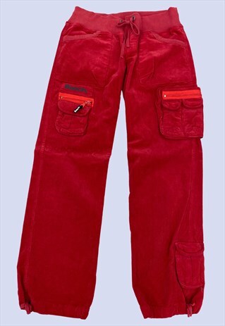 Red Corduroy Cotton Cuffed Combat Trousers