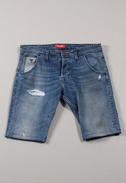 Vintage Guess Denim Shorts in Blue Distressed Look W33