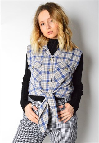 VINTAGE 90S BLUE CHECK SLEEVLESS TOP