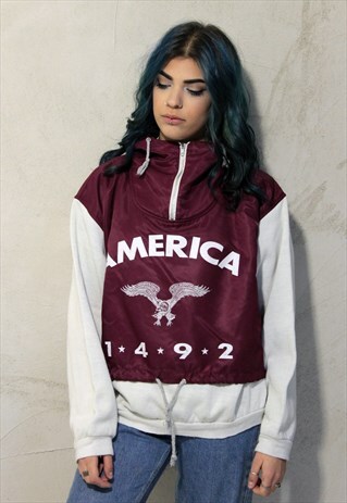 WHITE & BORDEAUX AMERICA 1492 HOODIE SWEATSHIRT A254