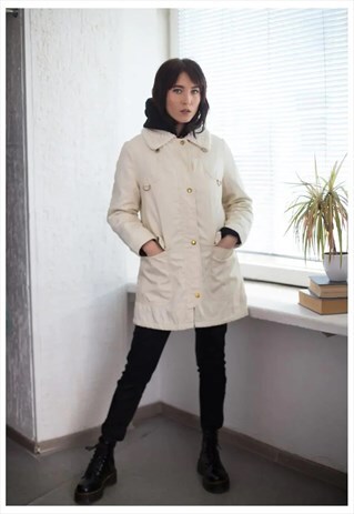 VINTAGE CREAM FAUX FUR COLLAR COAT