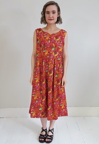 VINTAGE 80'S HANDMADE RED COTTON DRESS