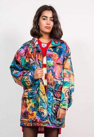 VINTAGE 90'S CRAZY BRIGHT PATTERN SKI JACKET