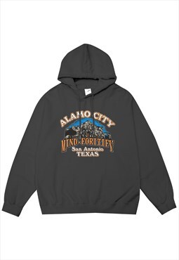 Texas print hoodie American pullover Alamo city top grey