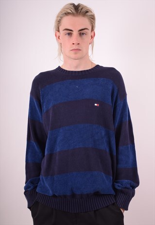 TOMMY HILFIGER MENS VINTAGE JUMPER SWEATER LARGE NAVY 90S