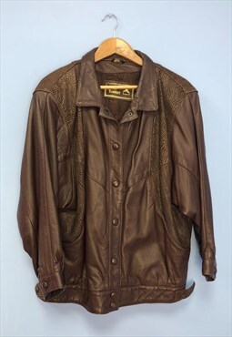 Vintage 80s Leather Jacket Brown Oversized Casual