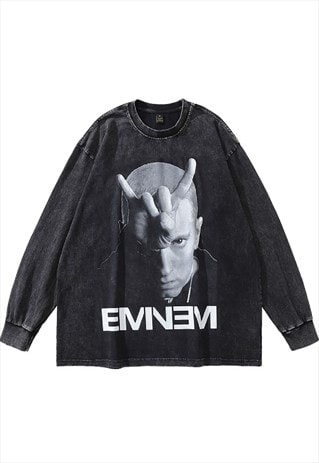 Eminem t-shirt vintage wash rapper long tee Slim Shady top