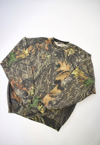 VINTAGE 90S JERZEES GREEN TONE MULTI-PATTERNED SWEATSHIRT