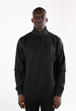 1/4 ZIP FUNNEL NECK JUMPER SWEATER PULLOVER - BLACK