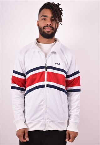 FILA MENS VINTAGE TRACKSUIT TOP JACKET LARGE WHITE 90S