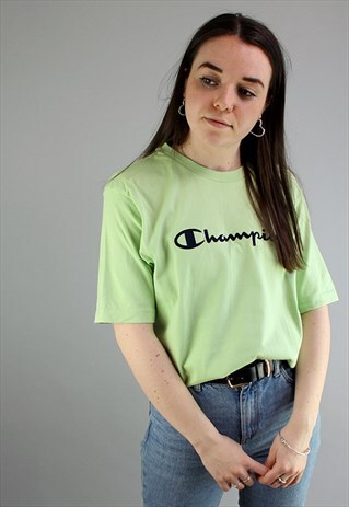 VINTAGE LIME GREEN CHAMPION SPELL OUT TEE