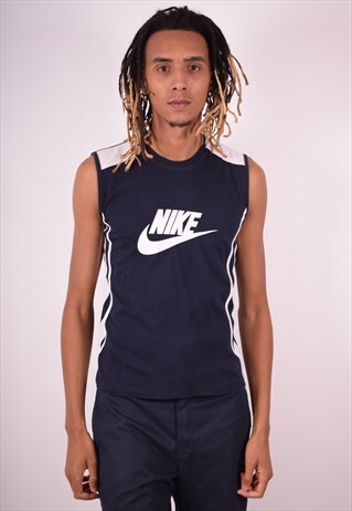 NIKE MENS VINTAGE VEST TOP MEDIUM NAVY BLUE 90S