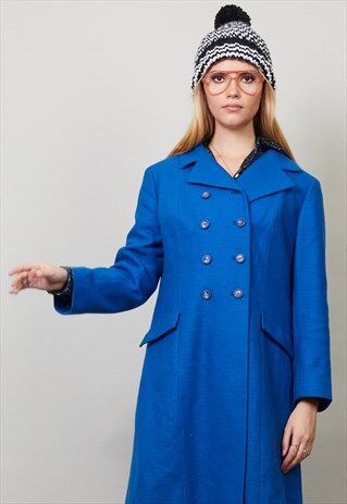 VINTAGE ELECTRIC BLUE DOUBLE BREASTED OVERCOAT