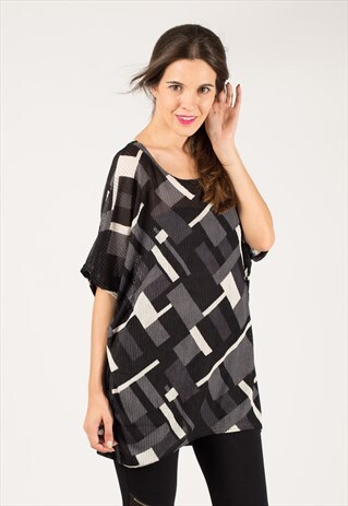 OVERSIZED MESH TOP MULTI BLUE WHITE COLOR CHECK PRINT CY