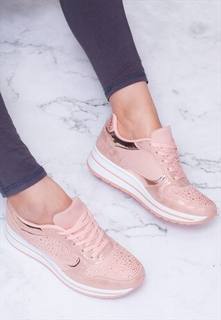 pink diamante trainers