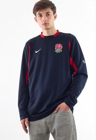 VINTAGE NIKE ENGLAND RUGBY TEE BLUE LONG SLEEVE