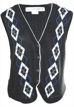 Vintage Black Argyle Sweater Vest - M