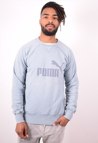 PUMA MENS VINTAGE SWEATSHIRT JUMPER SMALL BLUE 90S