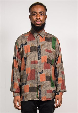 VINTAGE 90'S AUTUMNAL PATTERN LONG SLEEVE SHIRT