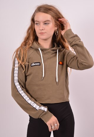 VINTAGE ELLESSE CROP HOODIE JUMPER KHAKI