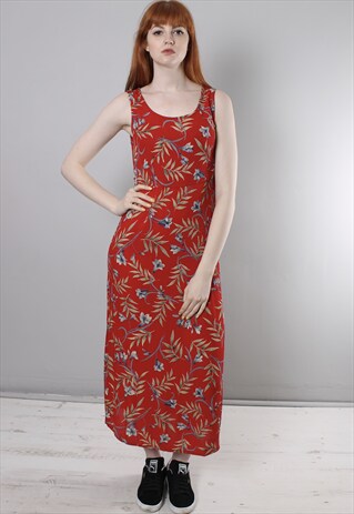 VINTAGE 90S RED FLORAL PATTERNED LONG FESTIVAL DRESS