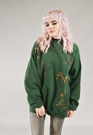 VINTAGE HAND PRINT SWEATER GREEN