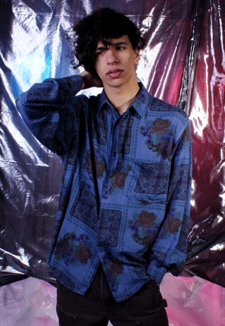 VINTAGE AZZURRA CASUAL BLUE FLORAL SHIRT