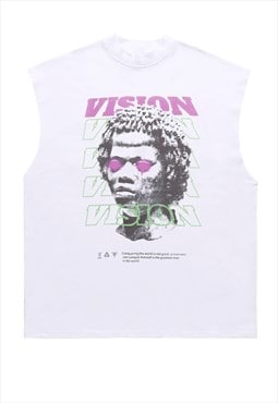 Vision slogan sleeveless t-shirt retro tank top surfer vest