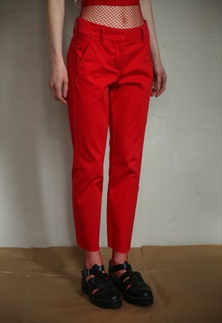 UNITED COLORUS OF BENETTON RED CROPPED CIGARETTE TROUSERS