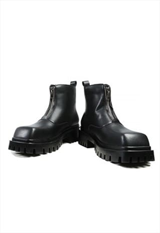 Square toe ankle boots platform punk shoes tractor trainers