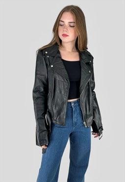 Ladies New Vintage Style Recycled Leather Biker Jacket  