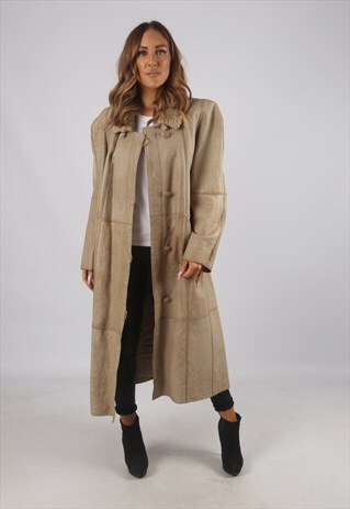 VINTAGE SHEEPSKIN LEATHER SHEARLING COAT LONG UK 16 (9AN)