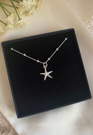 STERLING SILVER STARFISH NECKLACE ON BOBBLE CHAIN