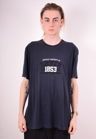 LEVI'S MENS VINTAGE T-SHIRT TOP XXL NAVY BLUE 90S