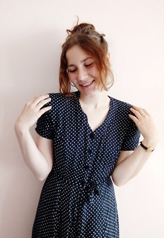 'VALERIE' 90S NAVY BLUE HOLIDAY FESTIVAL DOTTED MAXI DRESS