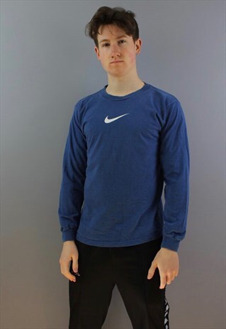 VINTAGE NIKE LONGSLEEVE SHIRT IN BLUE WITH PRINTED LOGOS ON