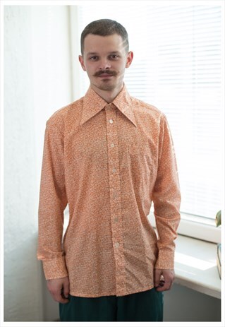 VINTAGE 70'S ORANGE FLORAL PRINT SHIRT