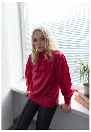VINTAGE 80'S PINK/RED HIGH COLLAR BLOUSE