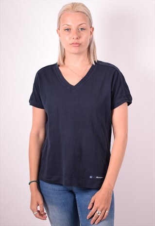 CHAMPION WOMENS VINTAGE T-SHIRT TOP LARGE BLACK 90S