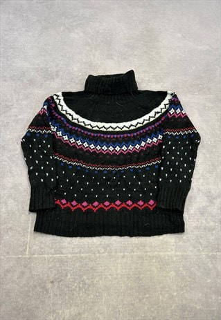 ABSTRACT KNITTED JUMPER PATTERNED ROLL NECK KNIT SWEATER