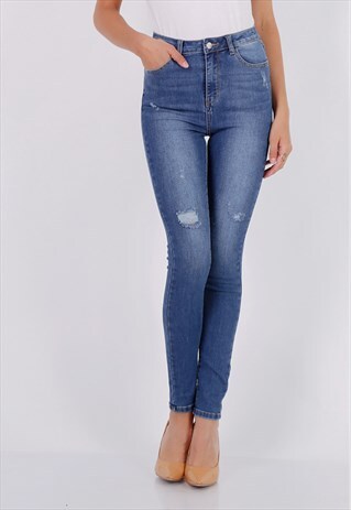 RIPPED SKINNY JEANS IN BLUE