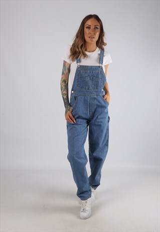 VINTAGE DENIM DUNGAREES WIDE TAPERED LEG UK 10 SMALL (RBS)