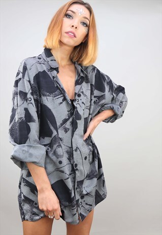 VINTAGE 80S 90S OVERSIZED LONG SLEEVE PATTERNED SHIRT