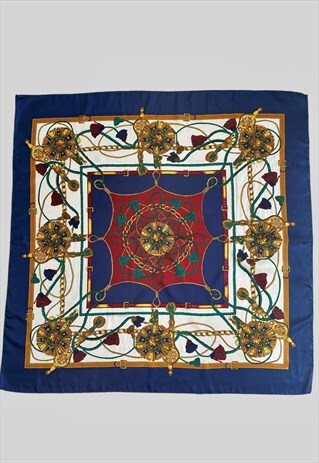 80'S VINTAGE LADIES BAROQUE GILT BLUE TASSEL LARGE SCARF