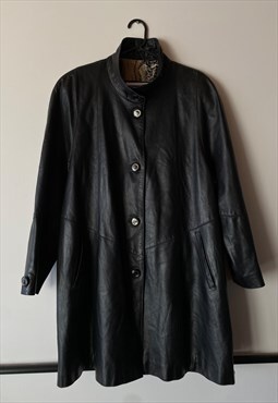 80s Soft Black Leather Oversized Coat 